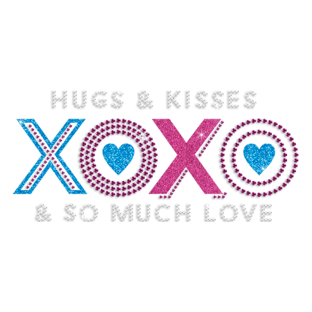 Pretty Love Hugs & Kisses Iron-on Bling Rhinestone Transfer